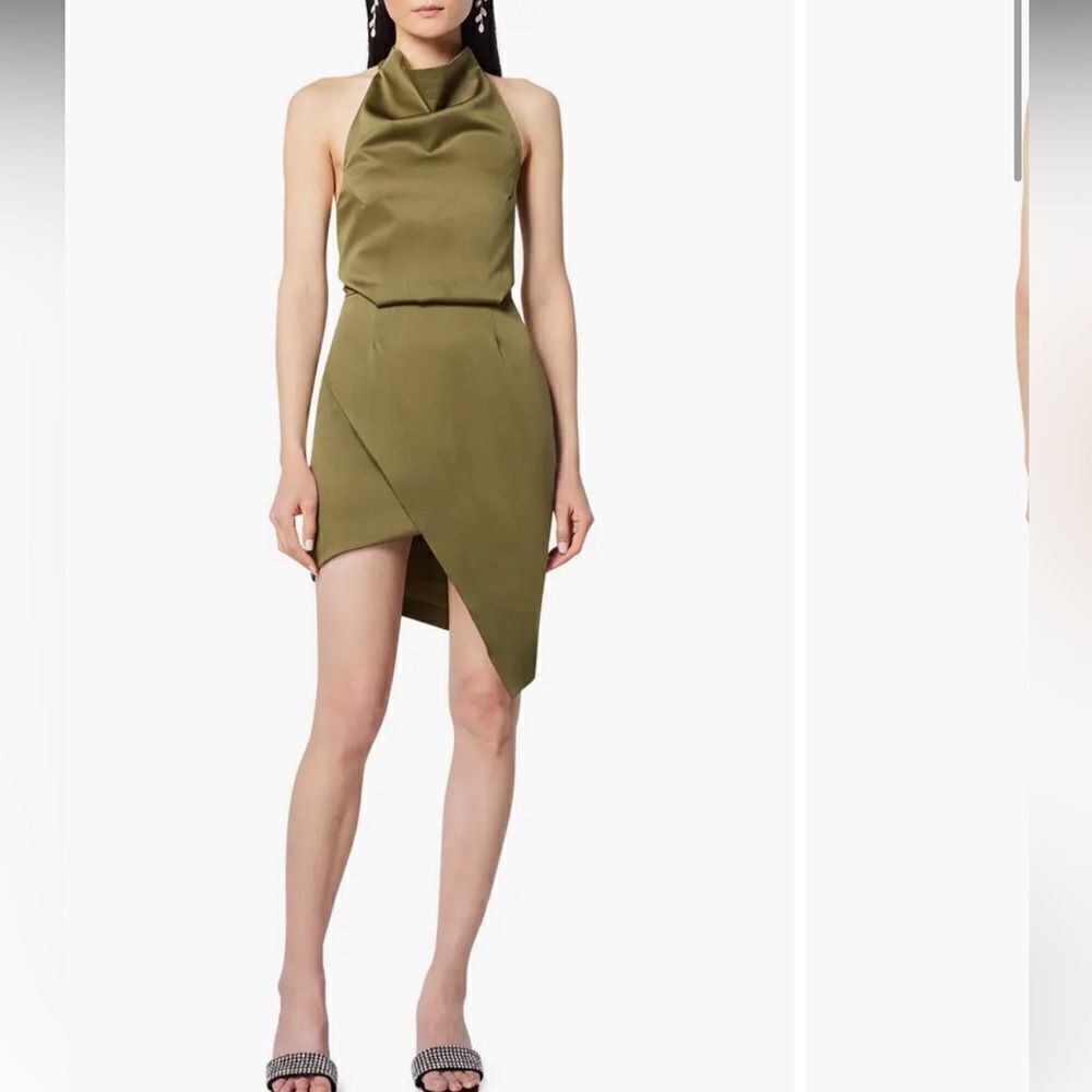 Elliatt Revolve Camo Asymmetric Satin Cocktail Dress Dark Green Size NWT